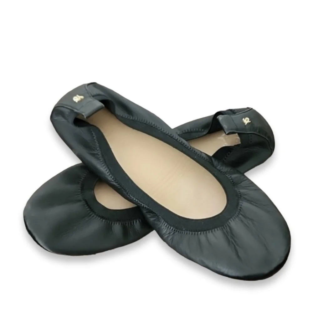 YOSI SAMRA Samara Foldable Ballet Flats 8 Black Leather Scrunch Travel Shoes - Picture 6 of 15